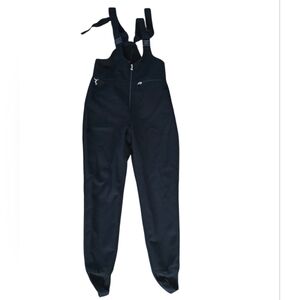 Salo Black Bib Overalls Snow Ski Pants With Stirrup Feet Size 10 Wool Blend